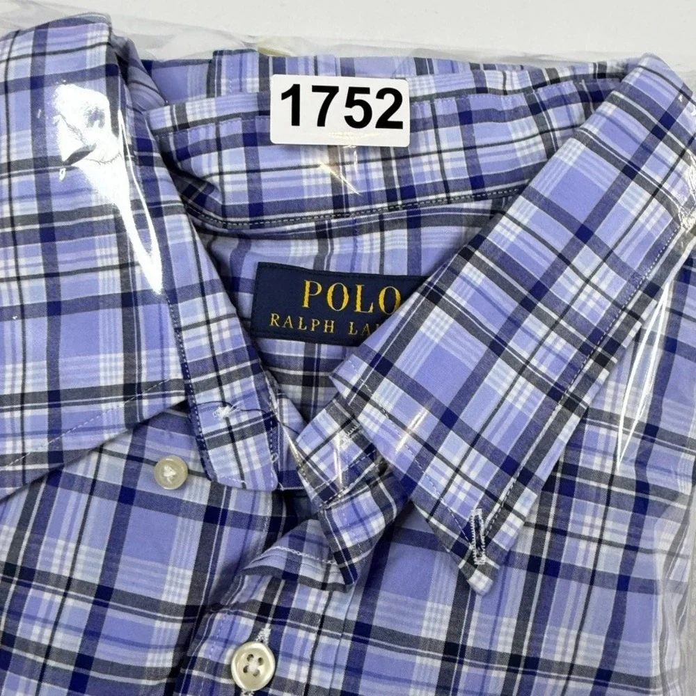 Polo Ralph Lauren Button Down Mens 3XB Blue Plaid Stretch Long Sleeve Pony Logo